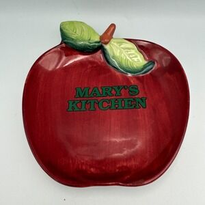 Mary's Kitchen Vintage Apple Decor 80s 90s Ceramic Wall Plaque Spoon Rest 5.5"